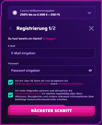 RobyCasino Anmeldeformular